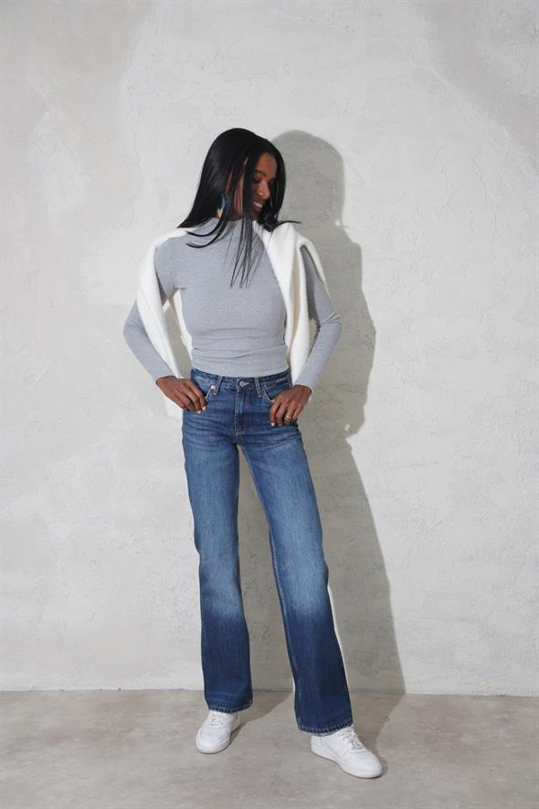 Gri Melanj Soft Touch Bambu Dik Yaka Tişört 