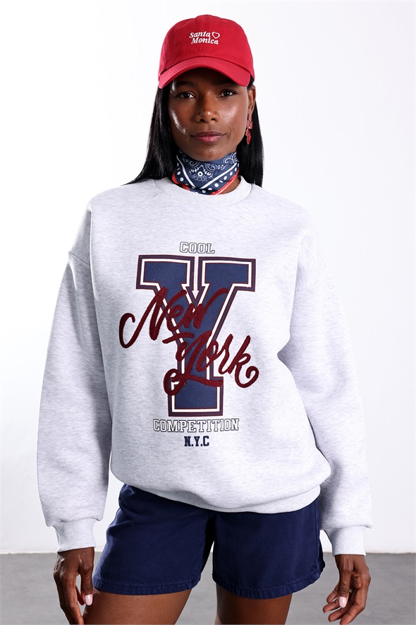 Gri Newyork Yazılı Sweatshirt 02545
