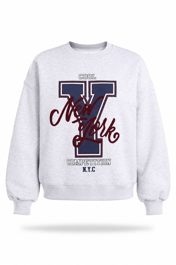 Gri Newyork Yazılı Sweatshirt 02545