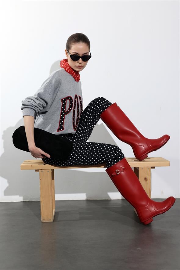 Gri Pois Yazı Baskılı Sweatshirt 01451