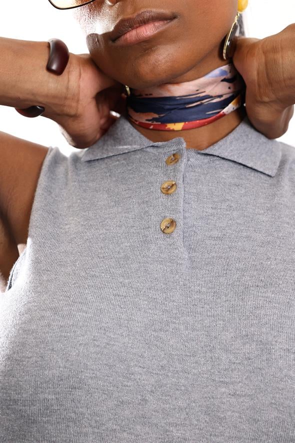 Gri Polo Yaka Kolsuz Triko 4760