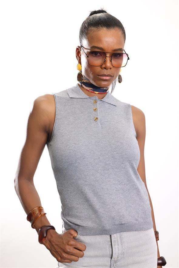 Gri Polo Yaka Kolsuz Triko 4760