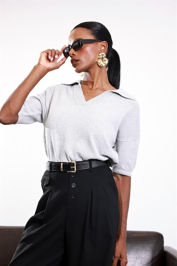 Gri Polo Yaka Merserize Triko 107002