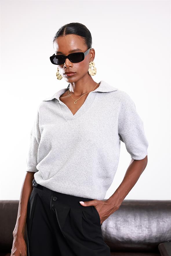 Gri Polo Yaka Merserize Triko 107002