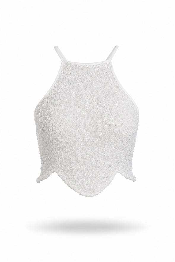 Gri Pullu Halter Yaka Bluz 071902