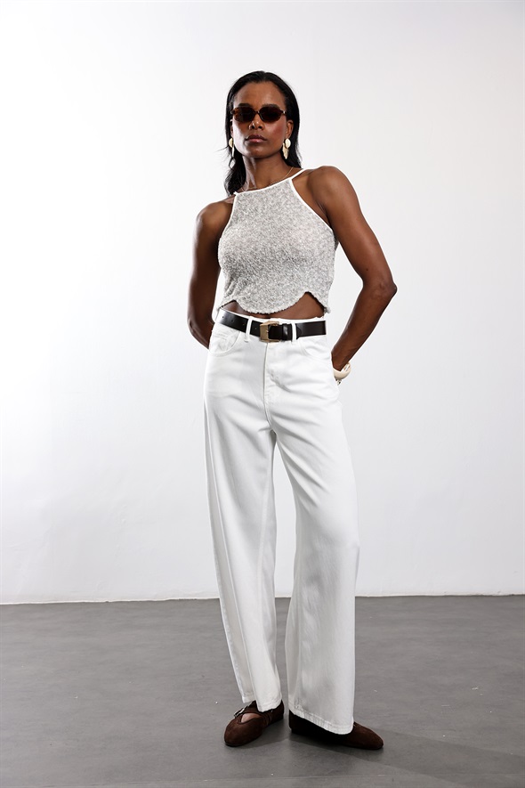 Gri Pullu Halter Yaka Bluz 071902