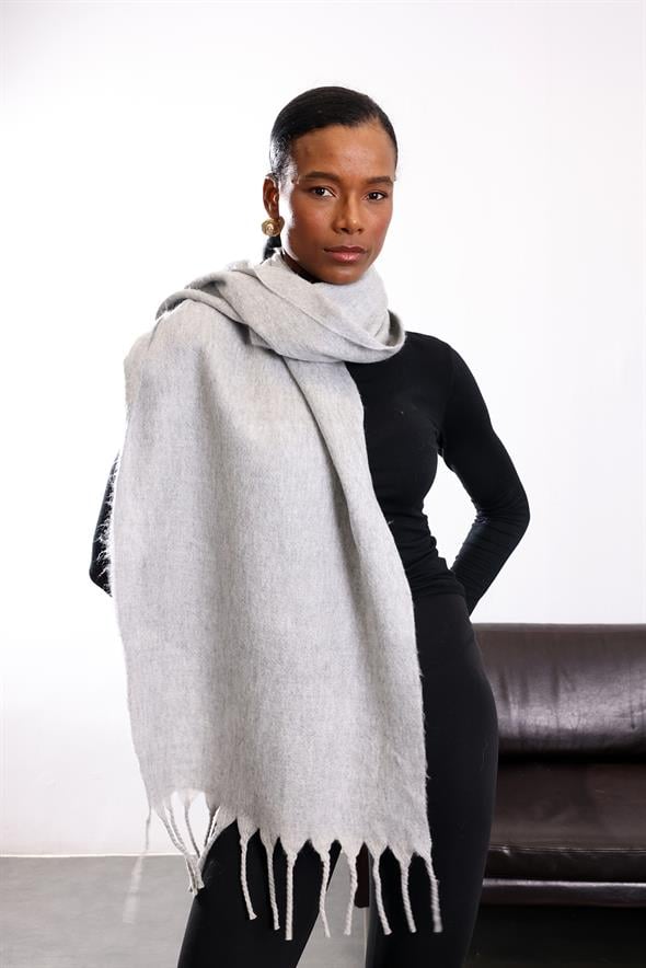 Gri Püskül Detaylı Atkı 16002