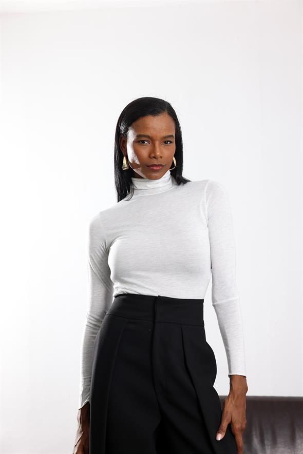 Gri Simli Boğazlı Transparan Bluz 26275