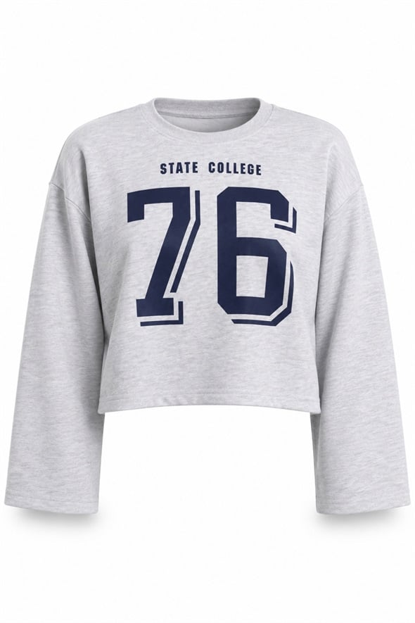Gri State Collage 76 Baskılı Sweatshirt 48023