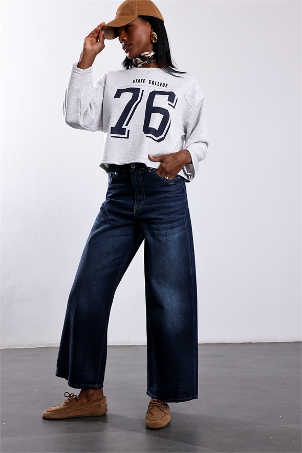Gri State Collage 76 Baskılı Sweatshirt 48023