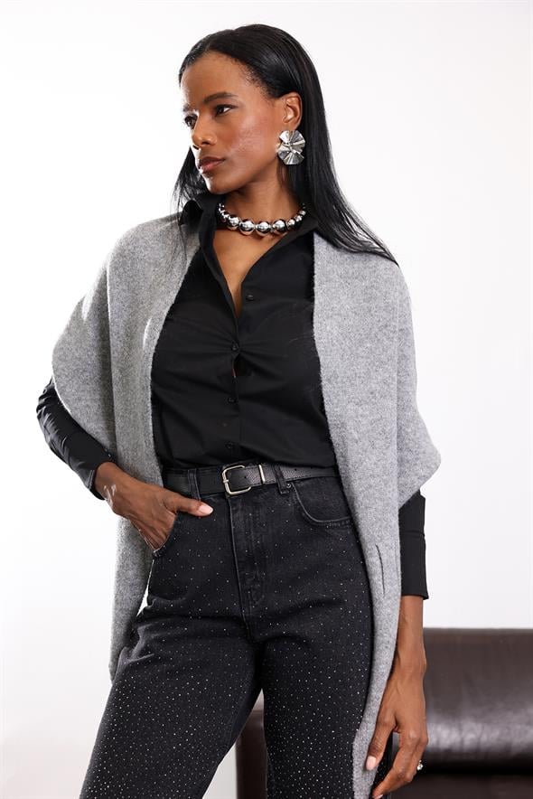 Gri Triko Üçgen Atkı S009