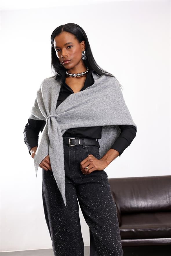 Gri Triko Üçgen Atkı S009