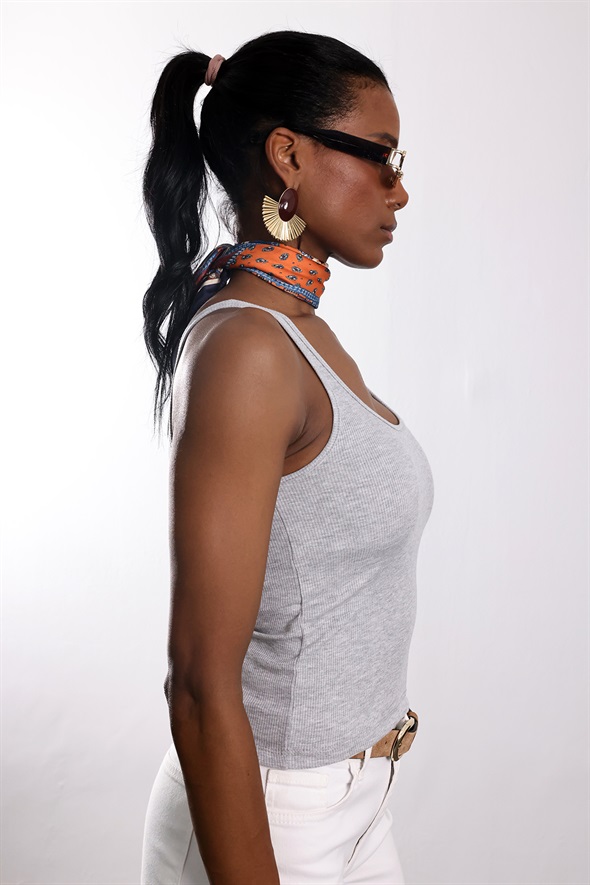 Gri U Yaka Fitilli Basic Atlet 