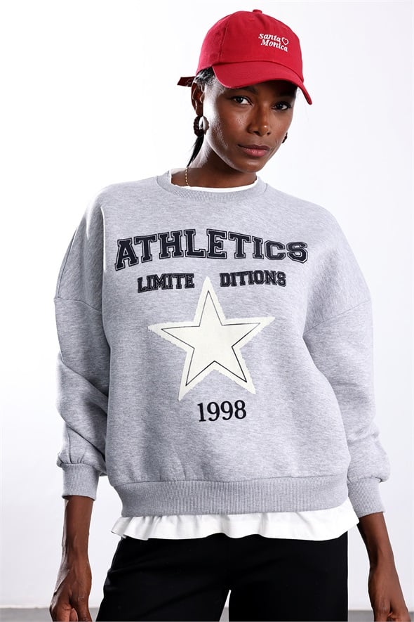 Gri Yıldız Baskılı Sweatshirt 02552