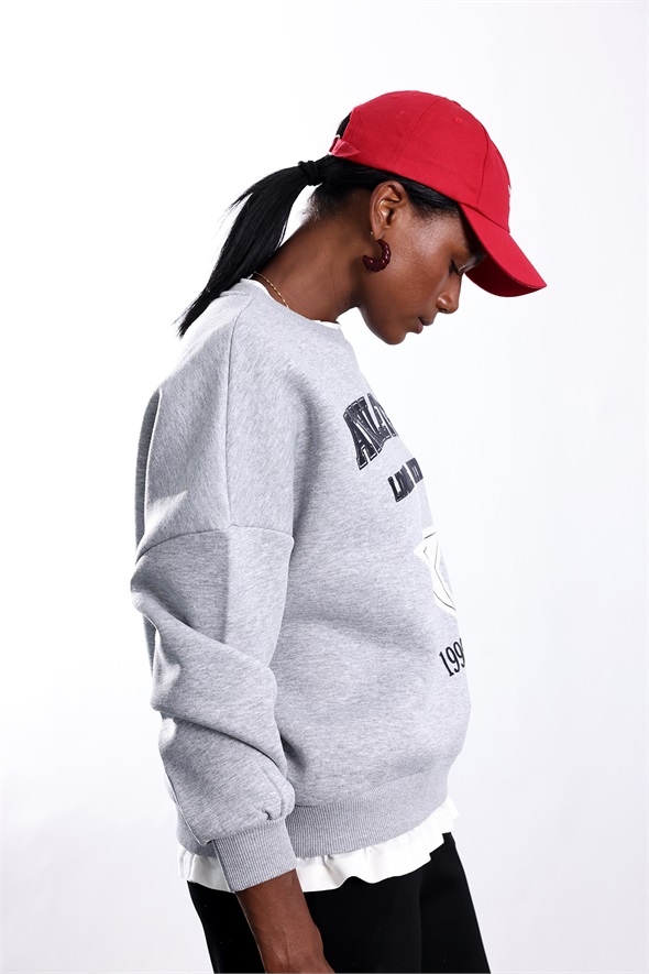 Gri Yıldız Baskılı Sweatshirt 02552