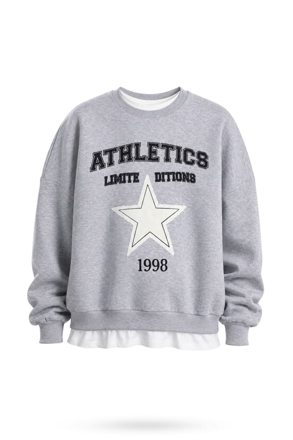 Gri Yıldız Baskılı Sweatshirt 02552