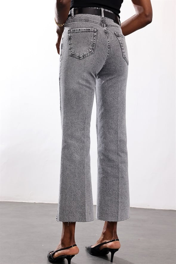 Gri Yüksek Bel Mini Flare Jean 2005
