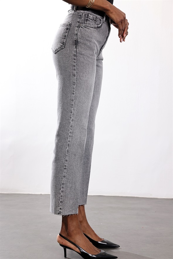 Gri Yüksek Bel Mini Flare Jean 2005