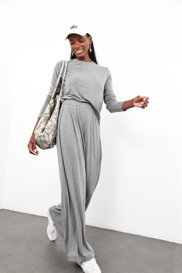 Gri Yüksek Bel Salaş Eşofman 0155