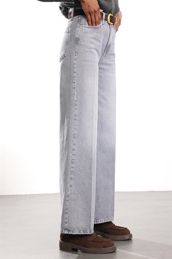 Gri Yüksek Bel Wide Leg Jean 
