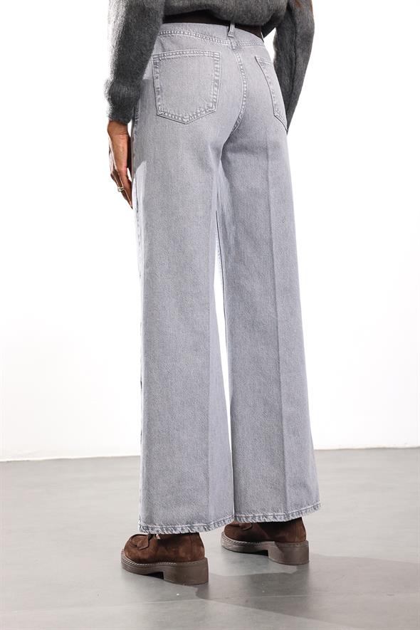 Gri Yüksek Bel Wide Leg Jean 