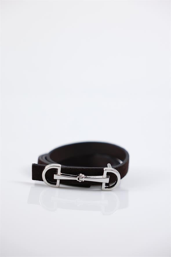 Gümüş Tokalı Acı Kahve Süet Binici Kemer 