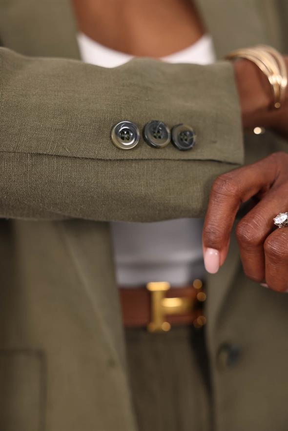 Haki %100 Ham Keten Ceket 