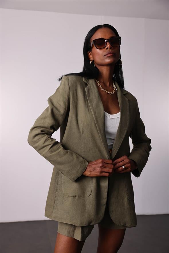 Haki %100 Ham Keten Ceket 