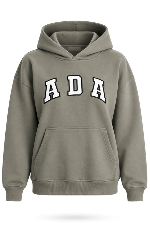 Haki Ada Nakışlı Kapüşonlu Sweatshirt 