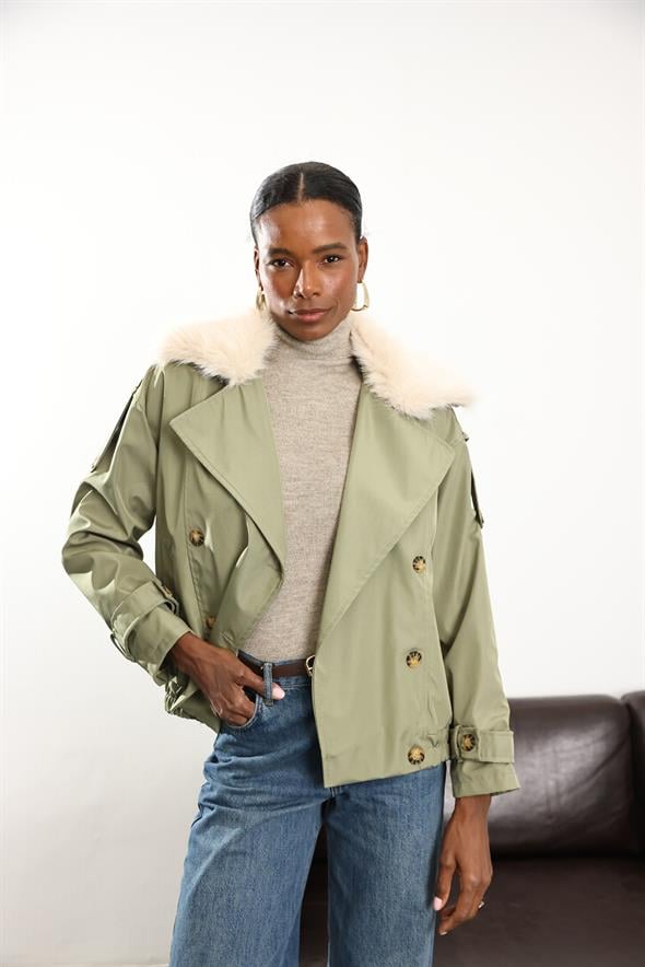 Haki Apolet Detaylı Mont 