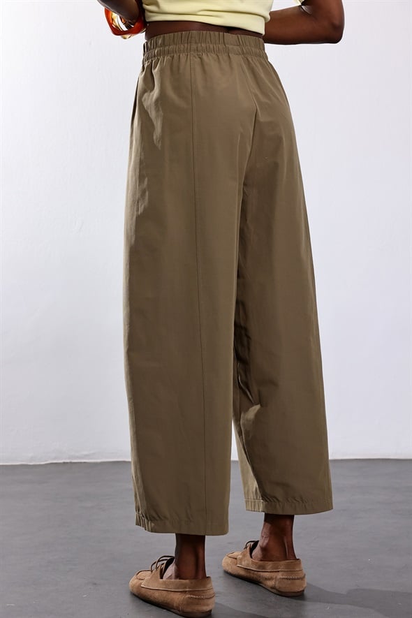 Haki Beli Lastikli Barrel Kesim Pantolon 0200