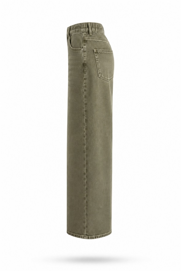 Haki Beli Lastikli Tensel Jean 01073
