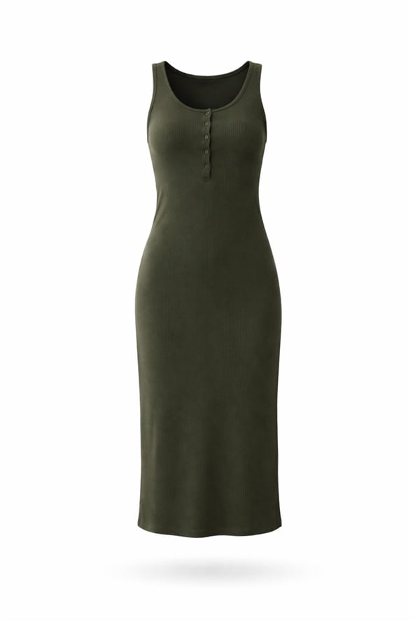 Haki Fitilli Midi Boy Elbise 