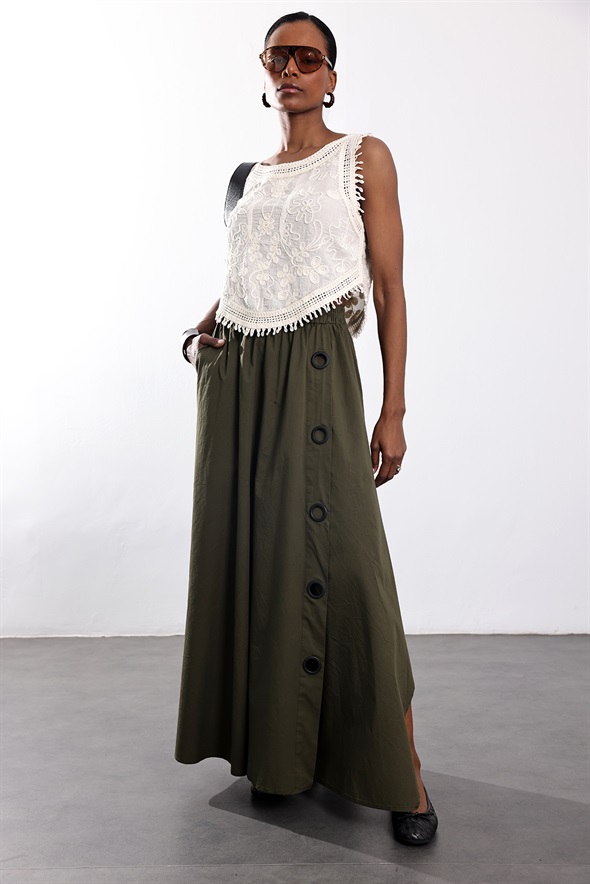 Haki Halka Detaylı Pantolon Etek 39572