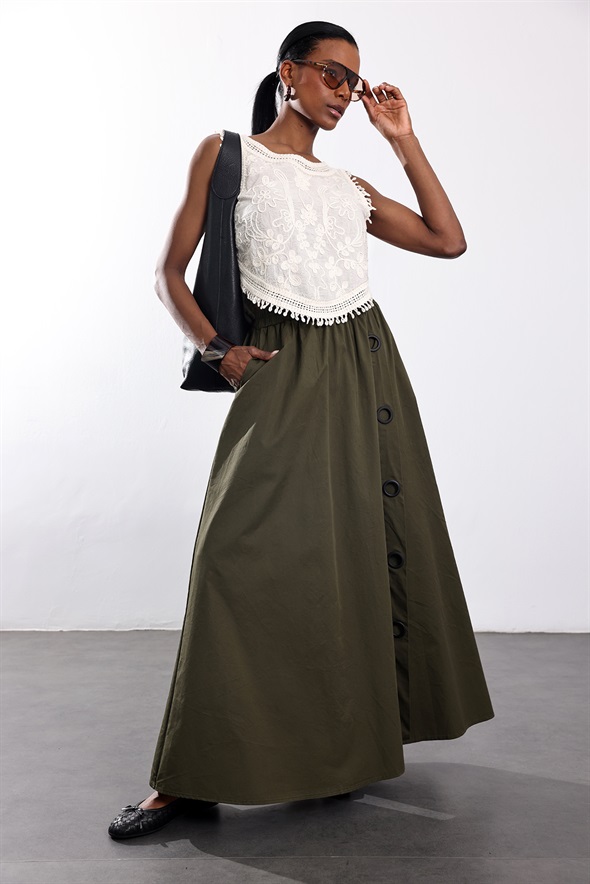 Haki Halka Detaylı Pantolon Etek 39572