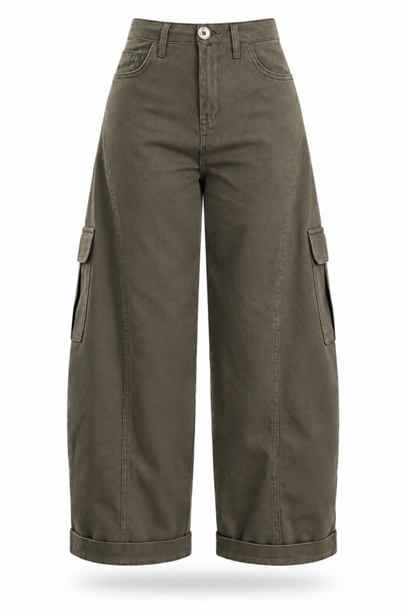 Haki Kargo Cepli Barrel Pantolon 031724