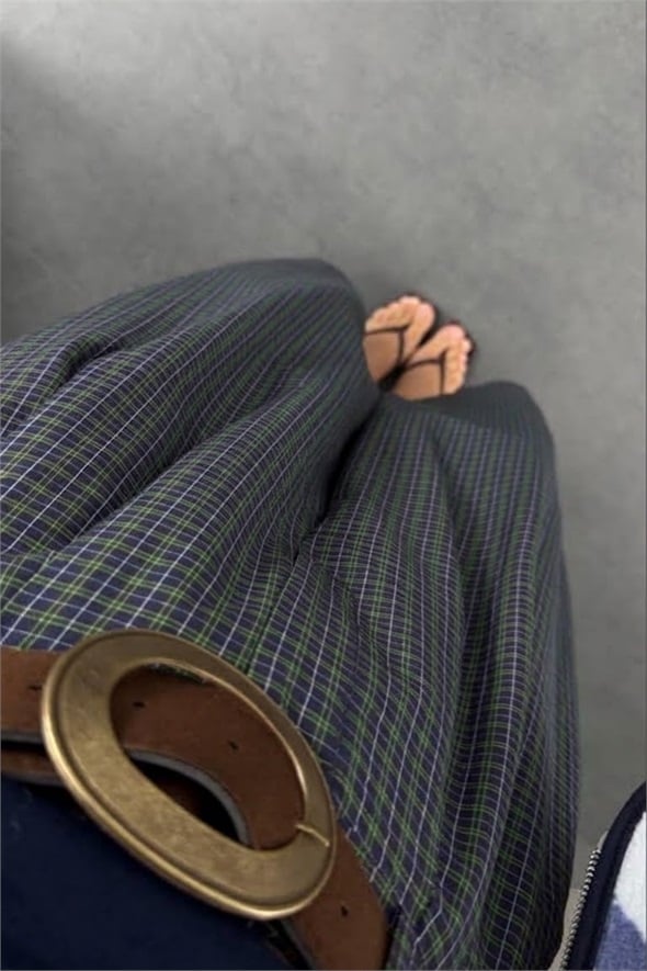 Haki Kemerli Ekose Desen Pantolon 51478