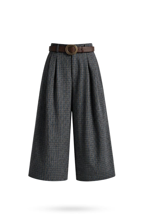 Haki Kemerli Ekose Desen Pantolon 51478