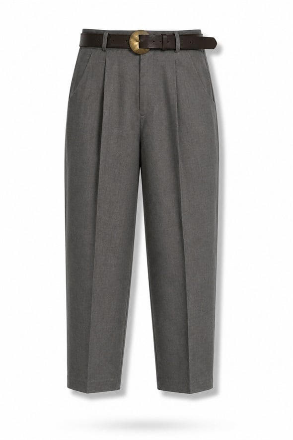 Haki Kemerli Keten Karışımlı Pantolon 51374