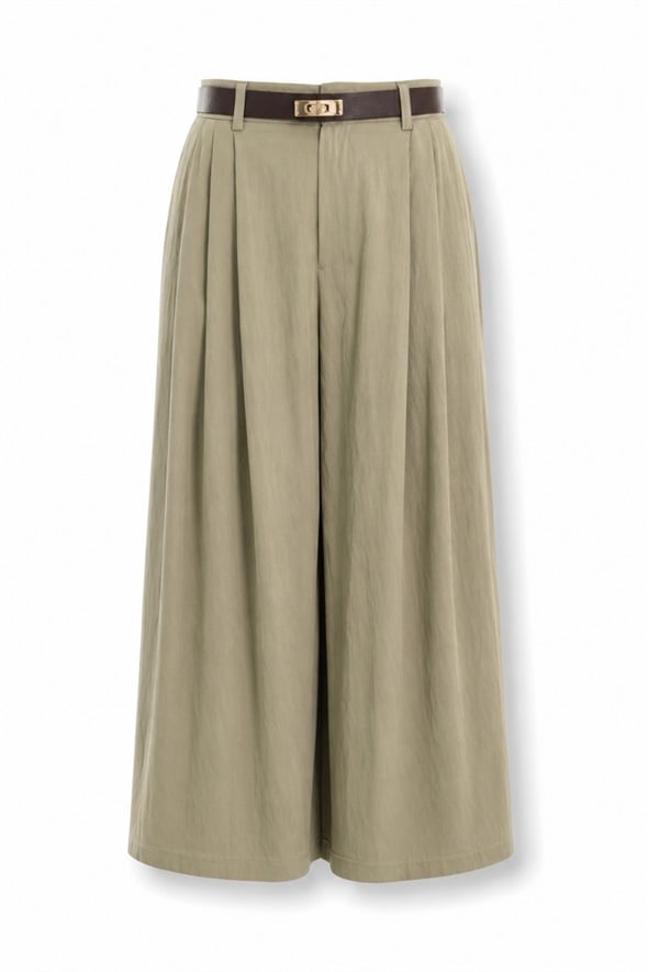 Haki Kemerli Pileli Pantolon 51419
