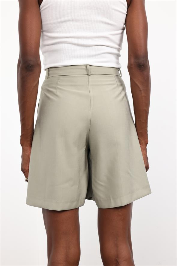 Haki Kemerli Tencel Şort 16941
