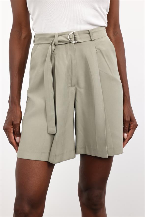 Haki Kemerli Tencel Şort 16941