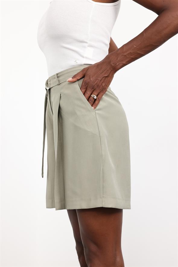 Haki Kemerli Tencel Şort 16941