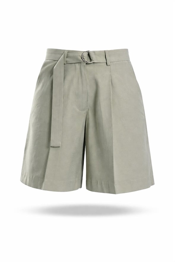Haki Kemerli Tensel Şehir Boyu Şort 16941
