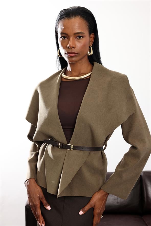 Haki Nubuk Kemerli Salaş Ceket 0645