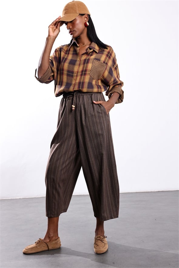 Hardal Ekose Desen Oversize Gömlek 5163