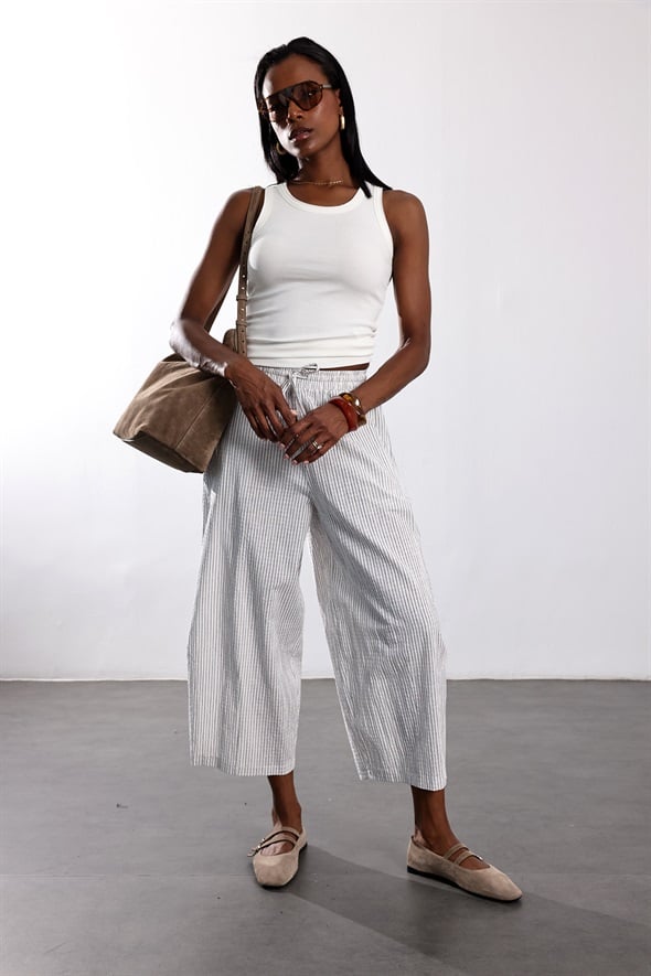 indigo Çizgili Barrel Pantolon 51427