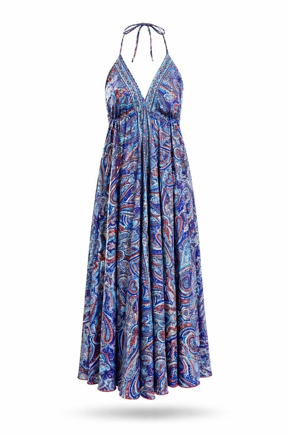 indigo Şal Desenli Maxi Boy Elbise 39619