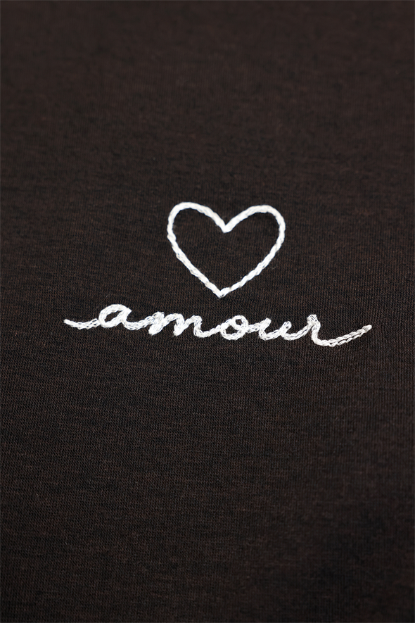 Kahverengi Amour Yazı Nakışlı Vatkalı Bluz 18075