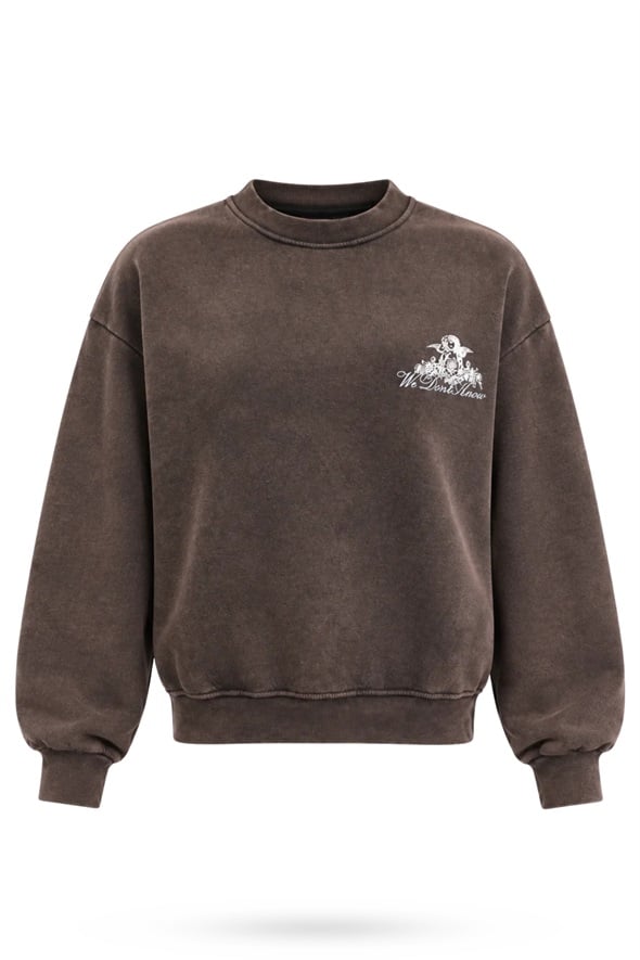 Kahverengi Arkası Baskılı Bisiklet Yaka Sweatshirt 954